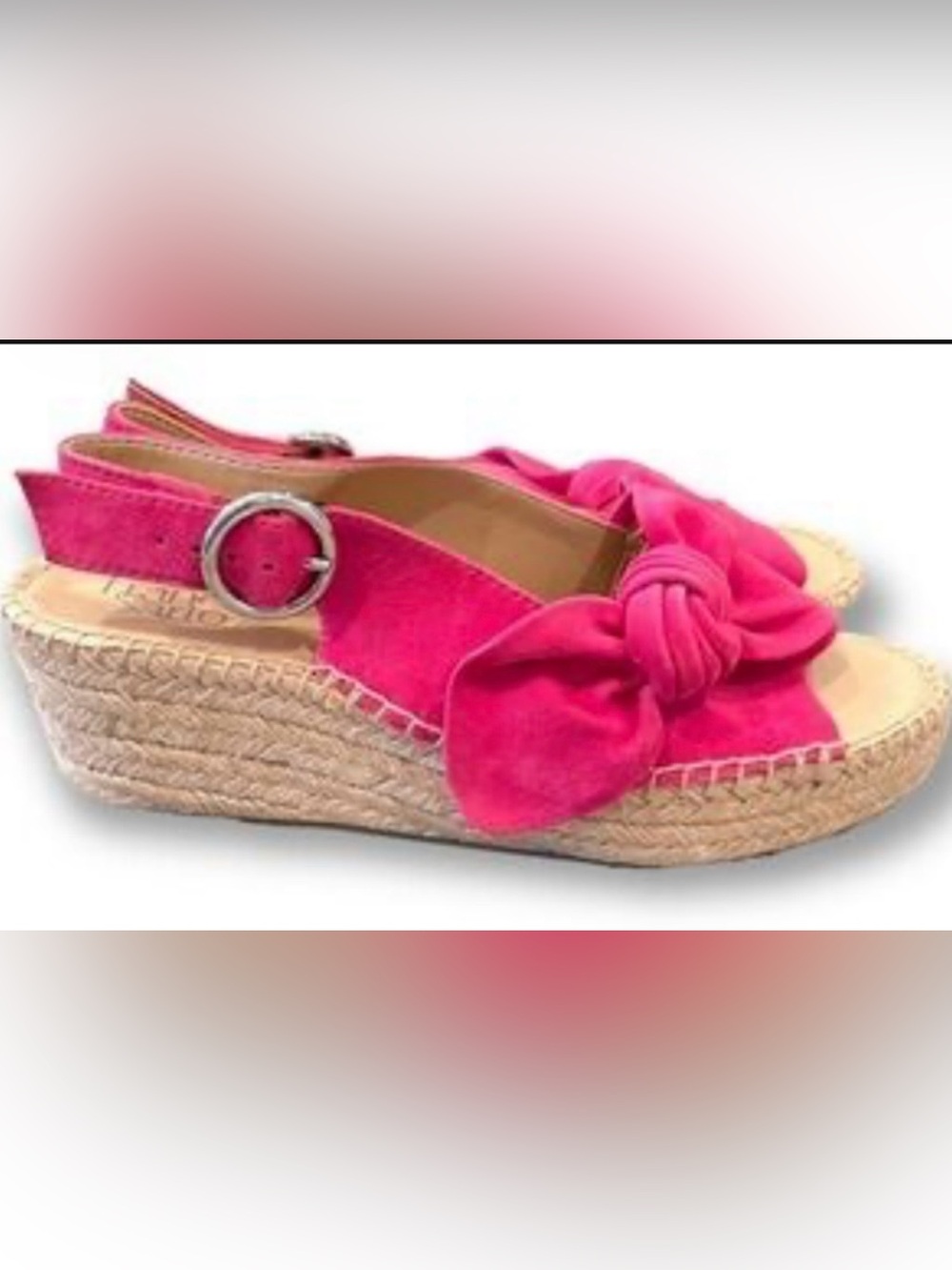 Franco Sarto Women’s 8.5 Pink Suede Knot Espadrille Wedge Slingback Sandals EUC